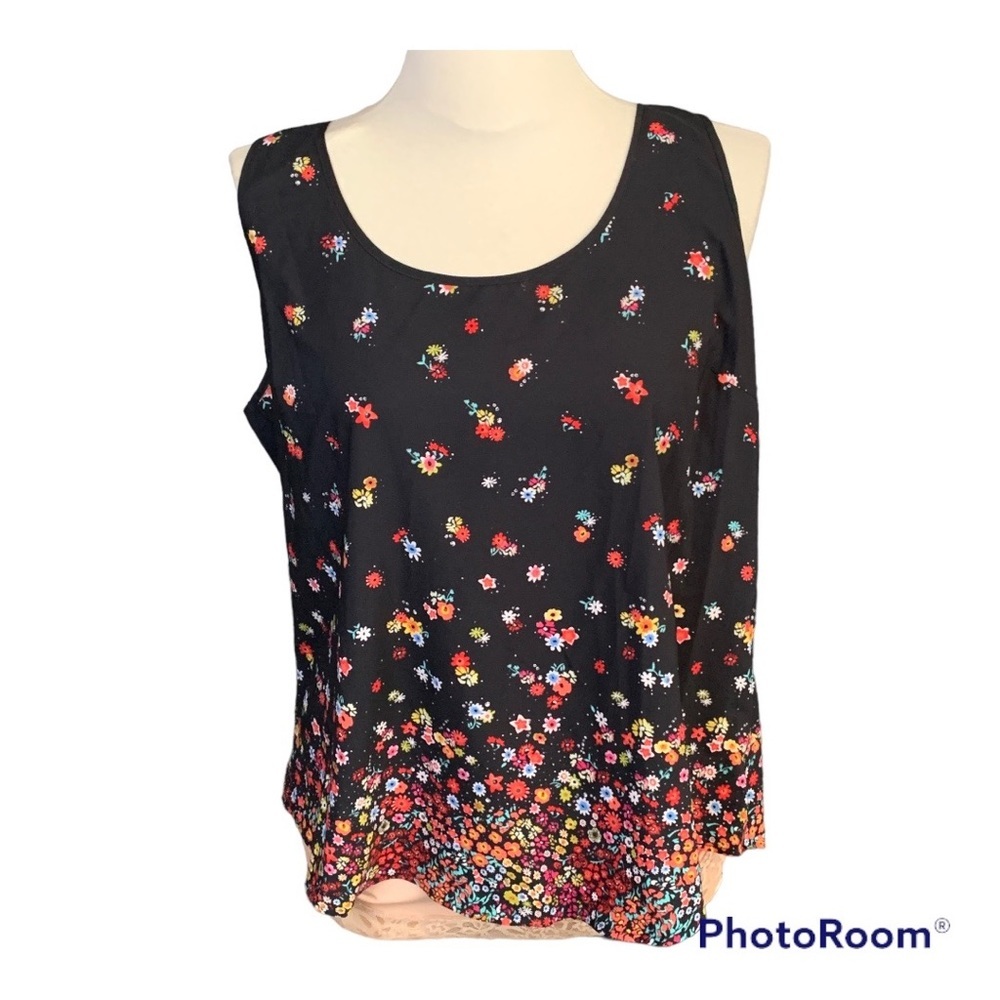 Sleeveless Tank Sz XXL 20 Black with Floral Pattern
